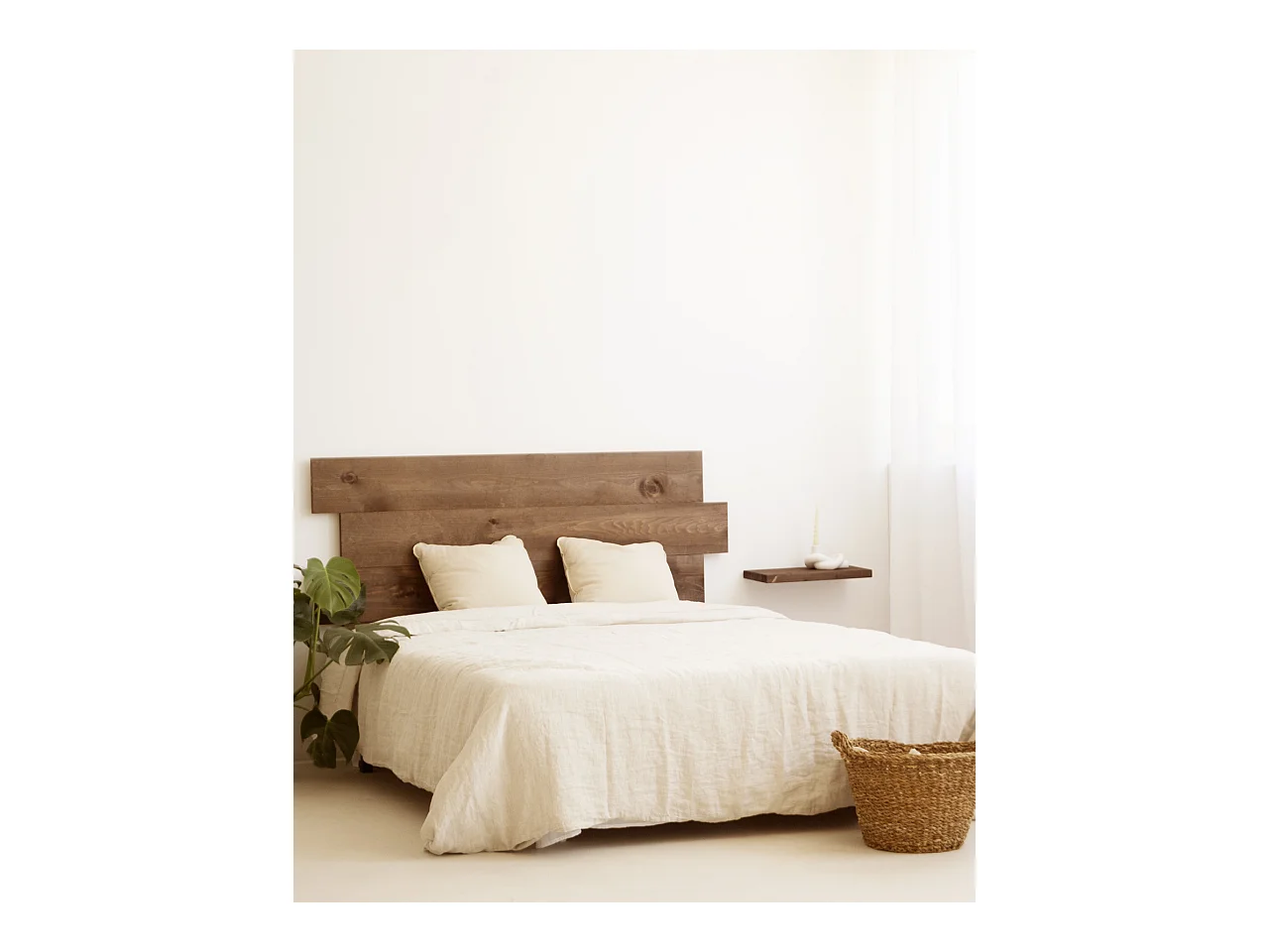 Testata del letto in legno asimmetrico in tono noce 140x80cm - FLANDES - DECOWOOD