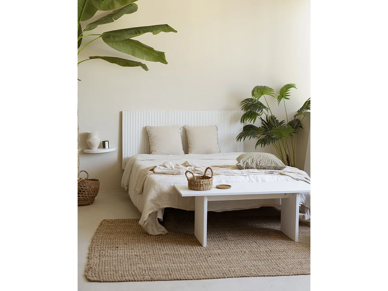 Testata del letto in legno massello in tono bianco 160x80cm - BALI - DECOWOOD