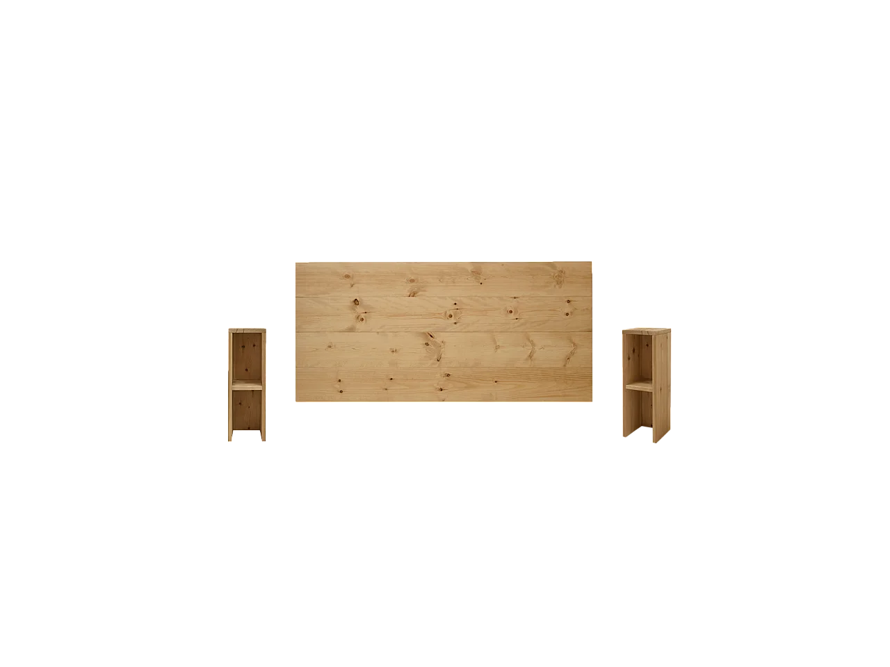 Pack Cabecero de cama y mesitas de madera maciza en tono roble medio de 140cm - FLANDES + LINA - DECOWOOD