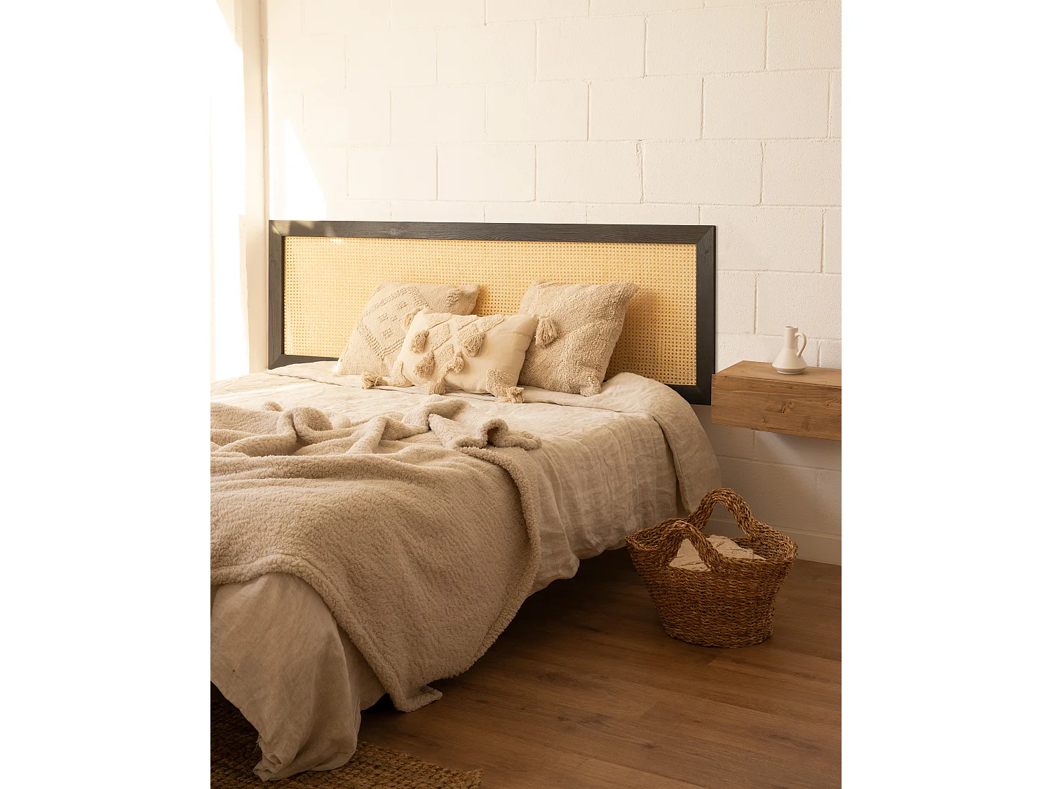 Testiera del letto in legno massello e cannage tono nero 100x60cm - ELLEN CANNAGE - DECOWOOD