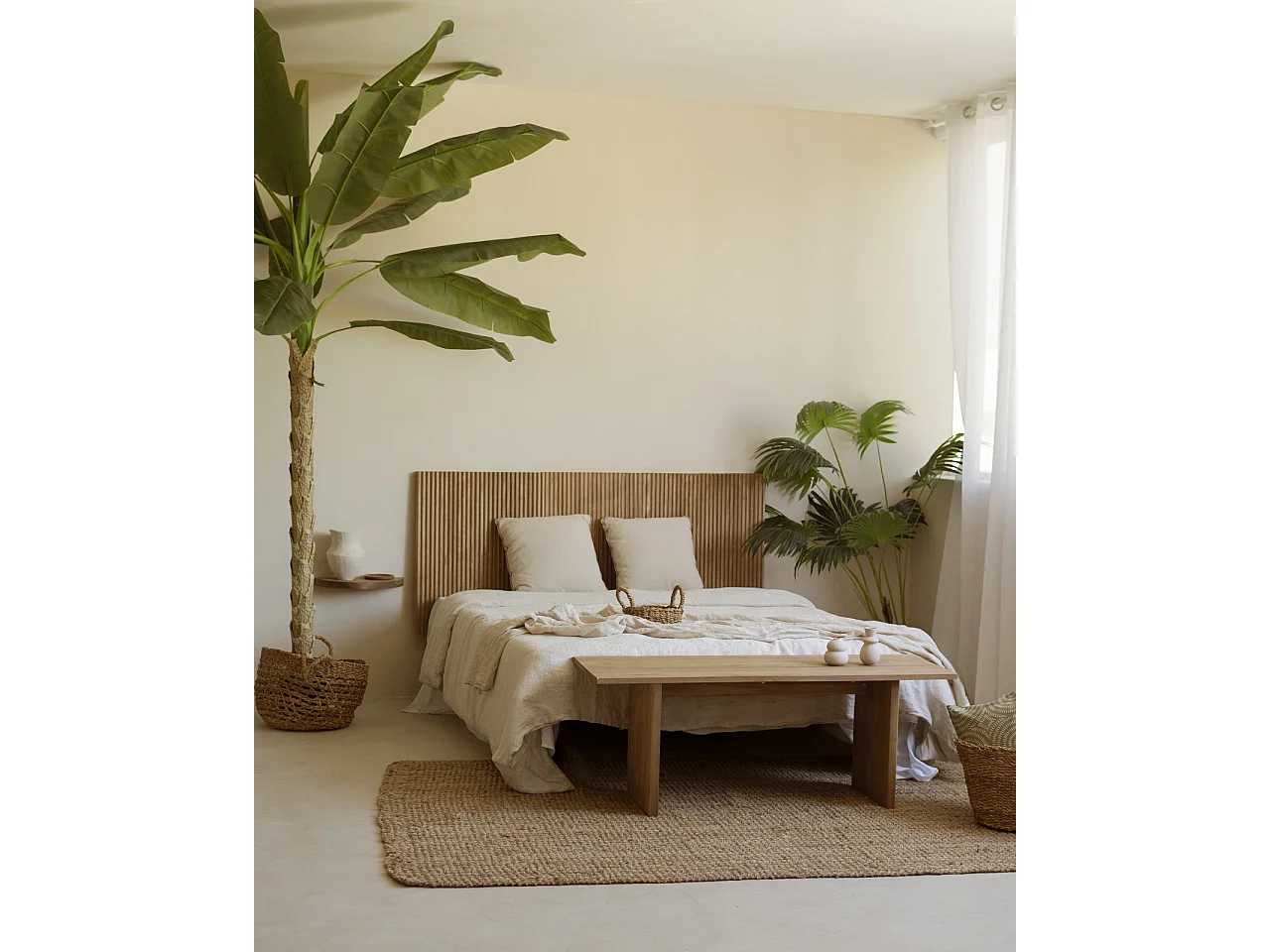 Cabecero de cama de madera maciza en tono roble oscuro de 160x80cm - BALI - DECOWOOD