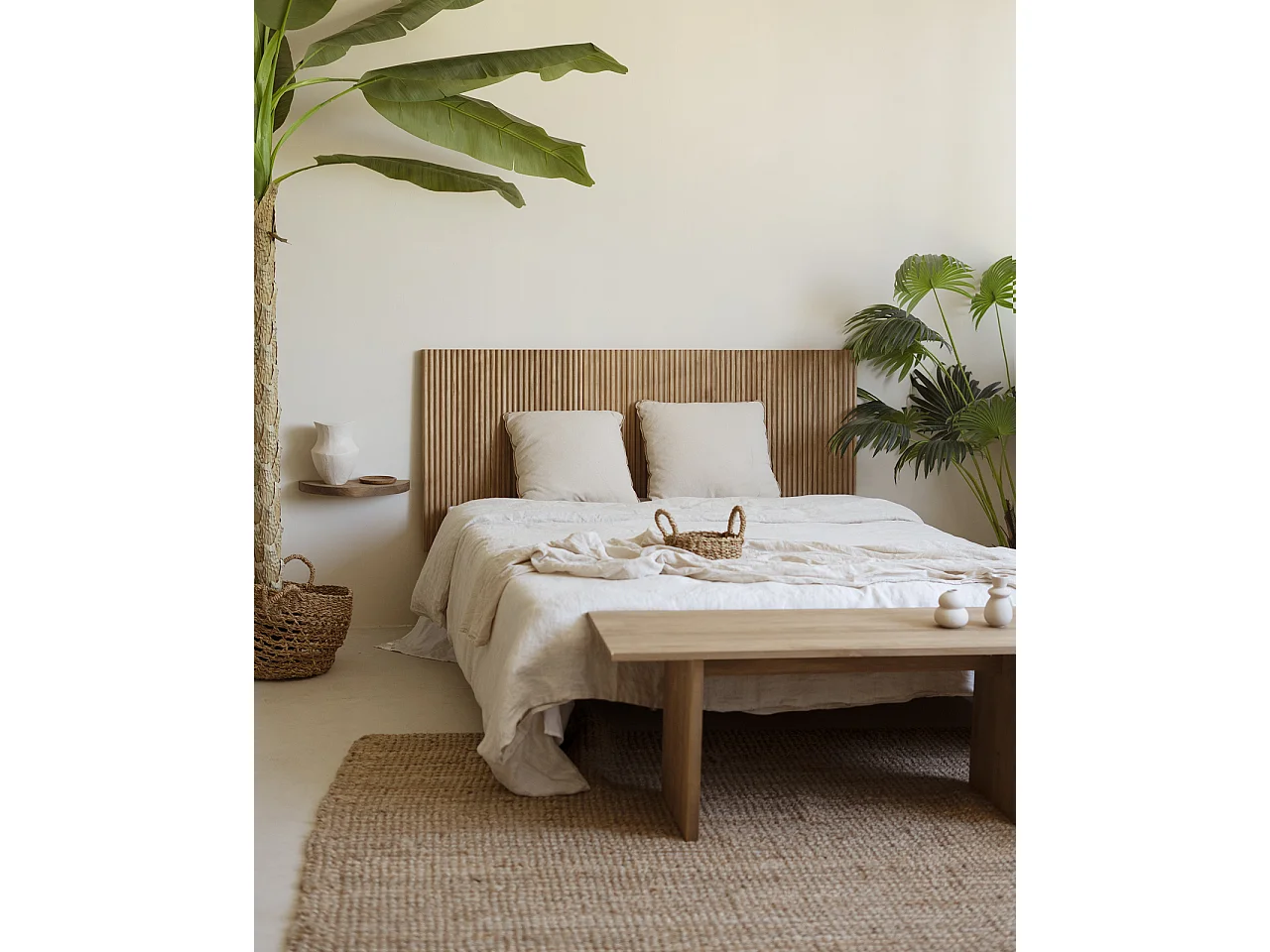 Cabecero de cama de madera maciza en tono roble oscuro de 160x80cm - BALI - DECOWOOD