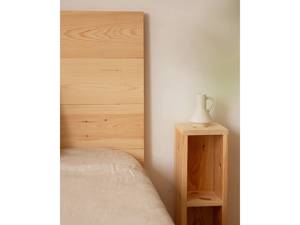 Pack Cabecero de cama y mesitas de madera maciza en tono natural de 180cm - FLANDES + LINA - DECOWOOD