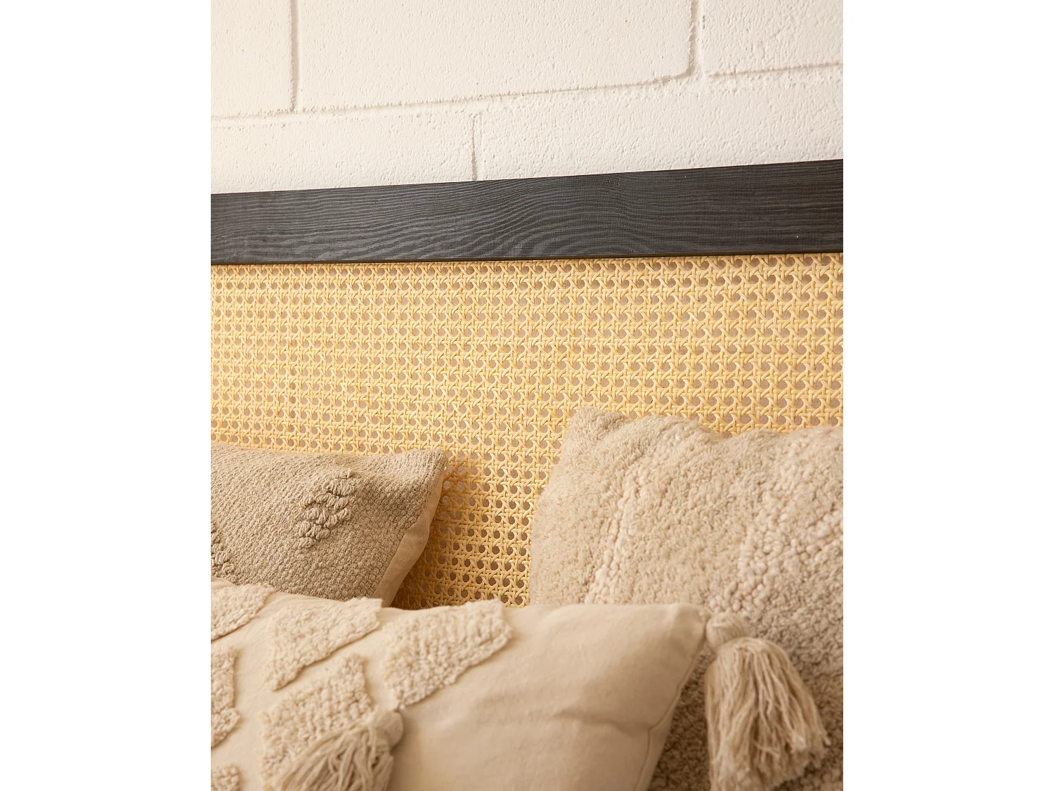 Tête de lit en bois de pin et cannage couleur noir 180x60cm - ELLEN CANNAGE - DECOWOOD