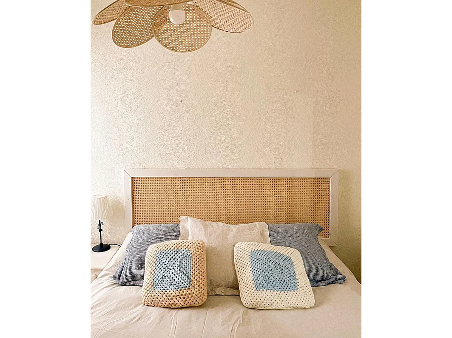 Tête de lit en bois de pin et cannage couleur blanche 180x60cm - ELLEN CANNAGE - DECOWOOD