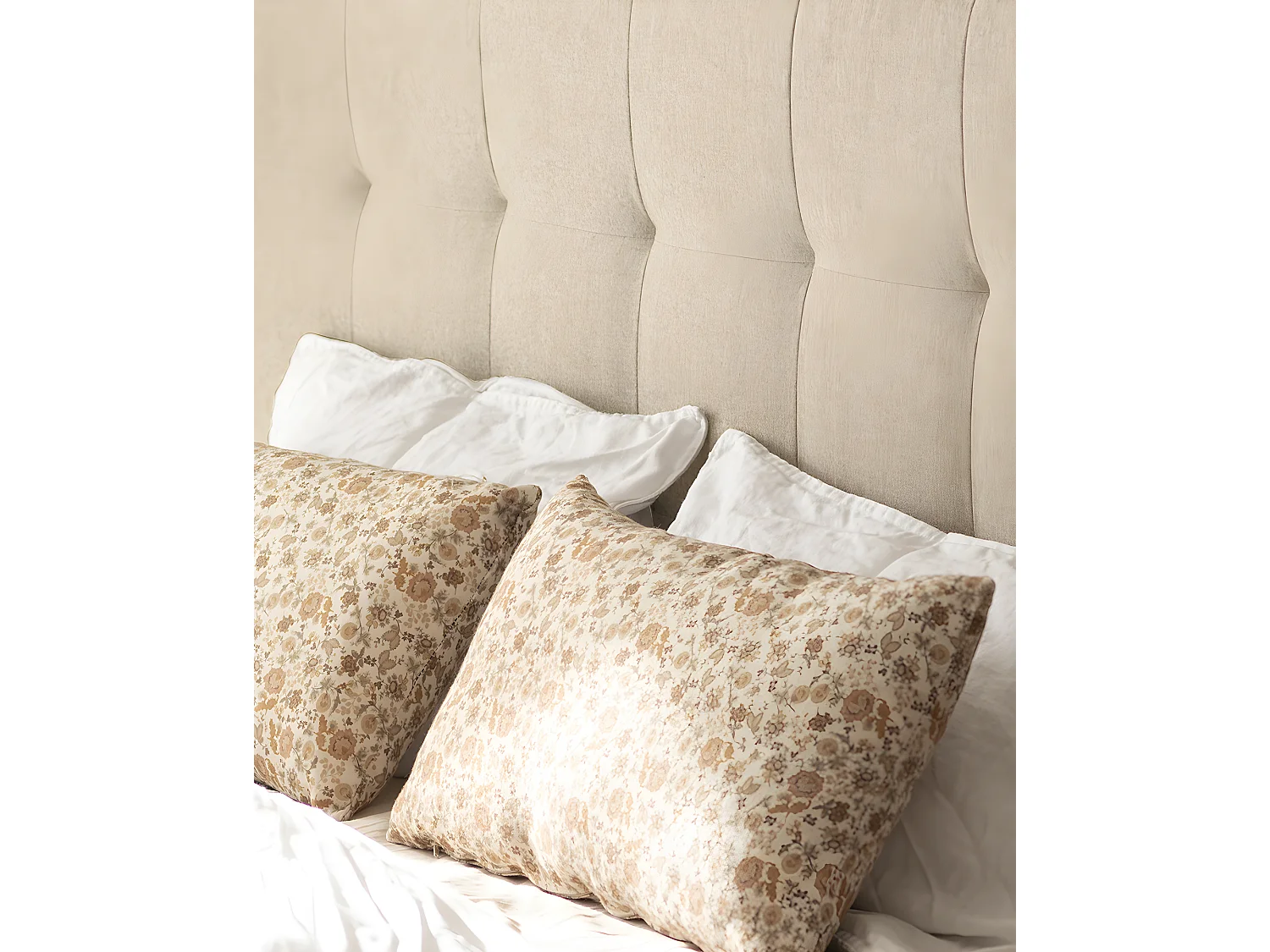 Tête de lit polyester capitonnée beige 150x80cm - ALAN - DECOWOOD