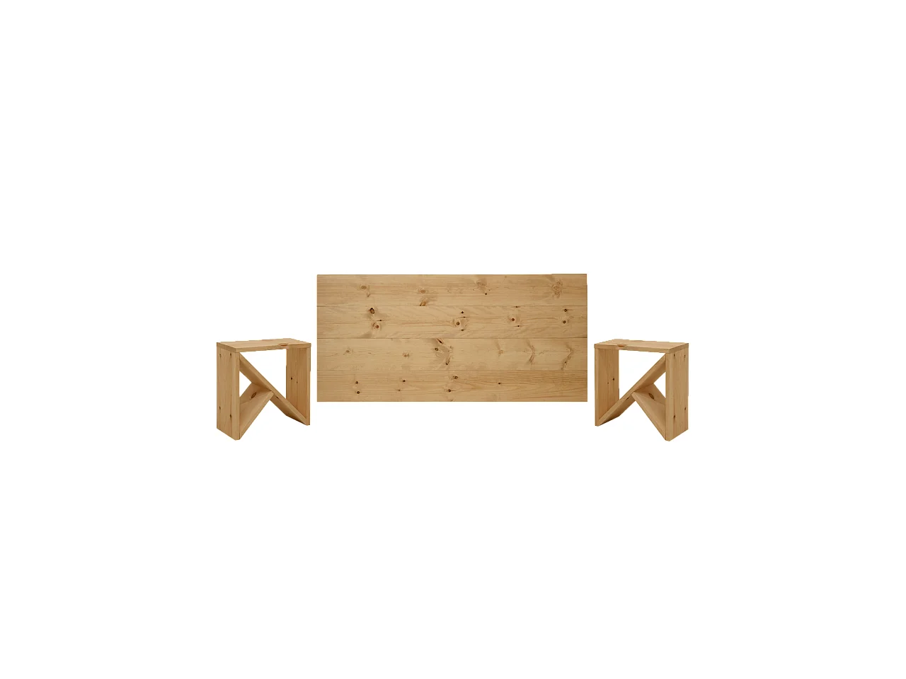 Ensemble tête de lit et tables en bois ton marron 140x80cm - FLANDES + STOKE - DECOWOOD