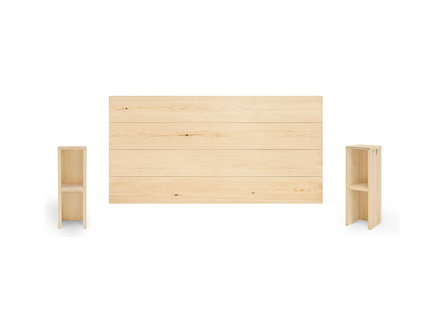 Ensemble têtes de lit et de tables en bois ton naturel 160x80cm - FLANDES + LINA - DECOWOOD