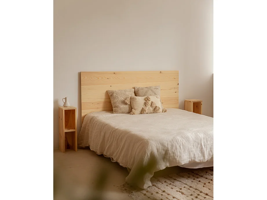 Ensemble têtes de lit et de tables en bois ton naturel 160x80cm - FLANDES + LINA - DECOWOOD