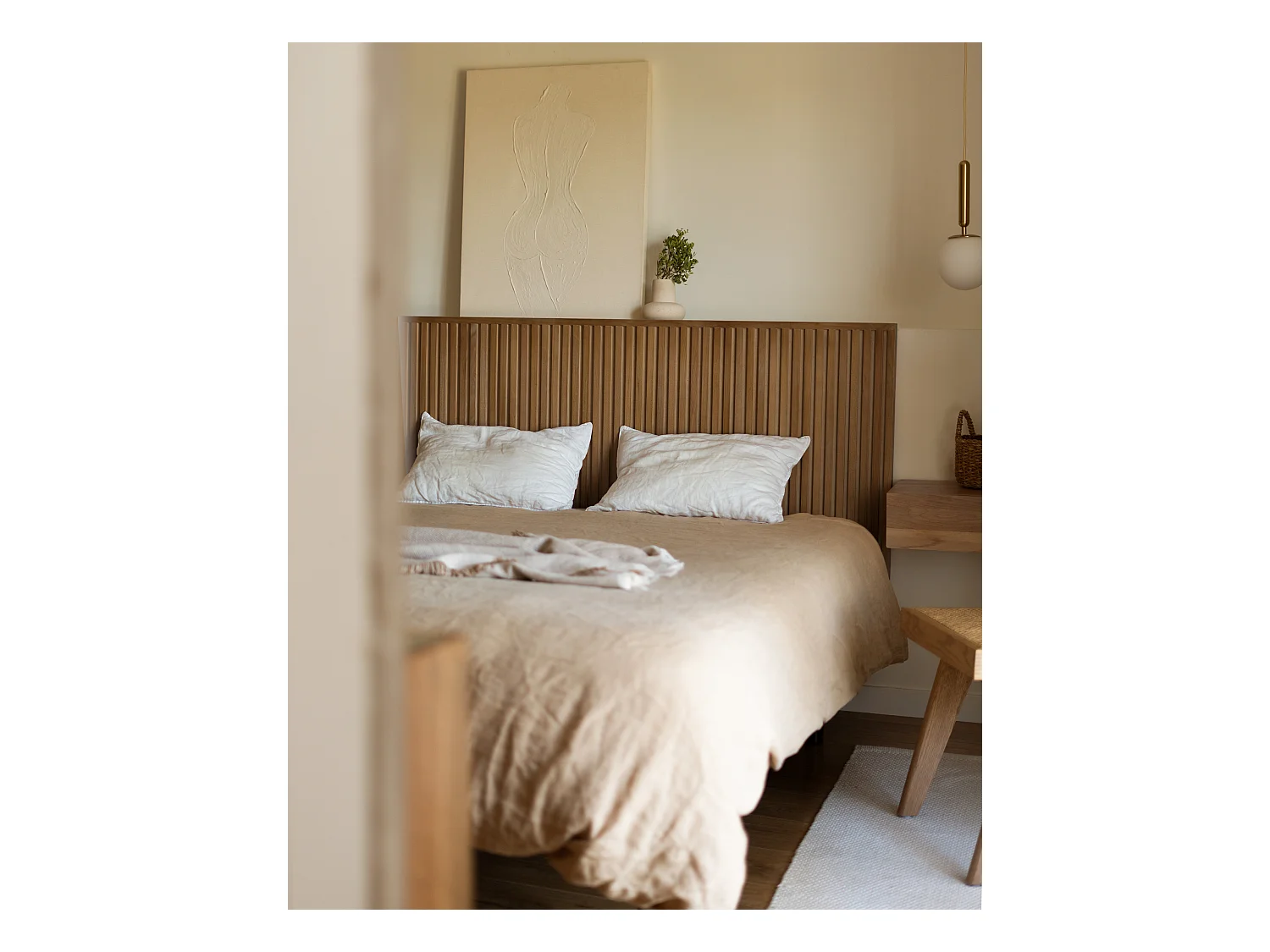 Testiera del letto in legno massello in tono rovere scuro 160x80cm - ION - DECOWOOD