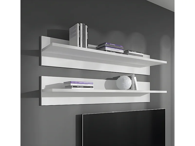 Lot 2 Etagères pour Salon Salle à manger en Blanc 100x20x20cm Nora