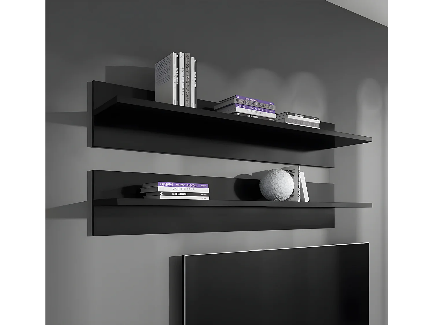 Lot 2 Etagères pour Salon Salle à manger en Noir 100x20x20cm Nora