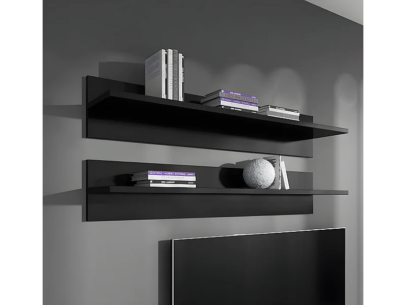 Lot 2 Etagères pour Salon Salle à manger en Noir 100x20x20cm Nora