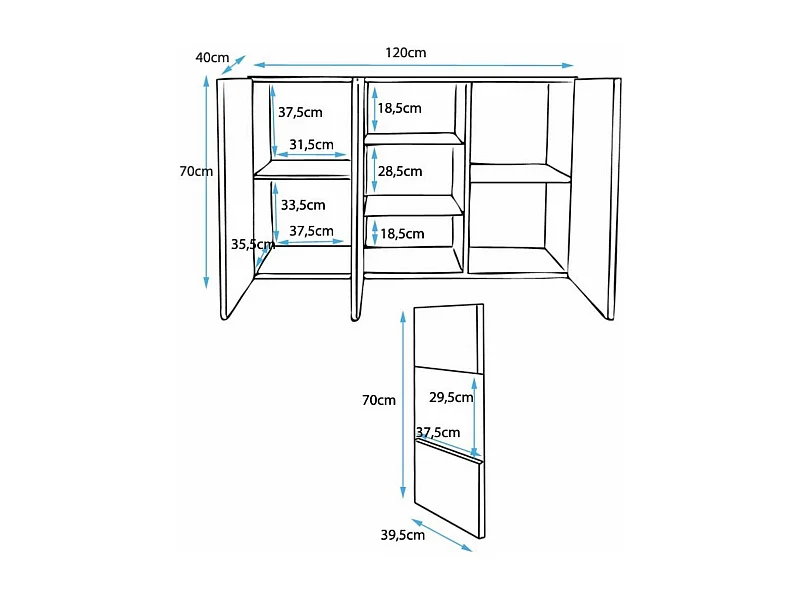 Bahut Buffet pour Salon Salle à manger en Blanc et Noir avec LED 120x40x70cm Nora A2