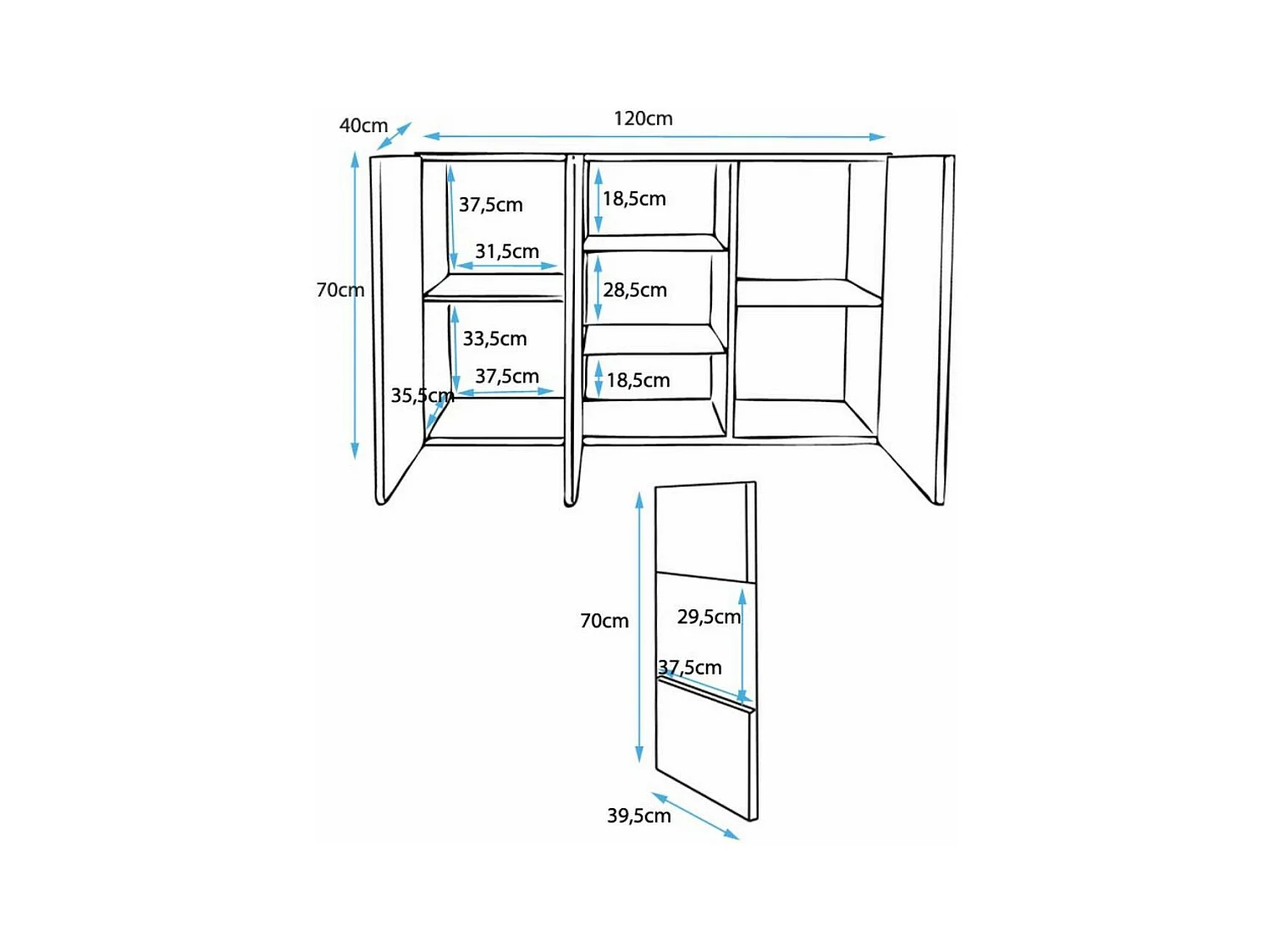 Bahut Buffet pour Salon Salle à manger en Blanc et Noir avec LED 120x40x70cm Nora A2