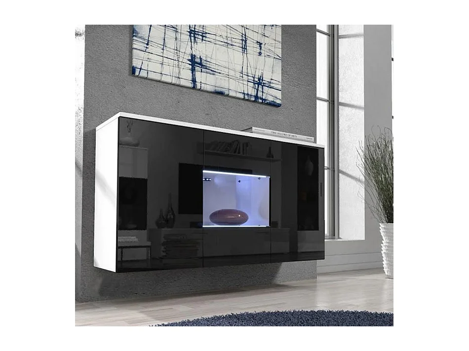 Bahut Buffet pour Salon Salle à manger en Blanc et Noir avec LED 120x40x70cm Nora A2