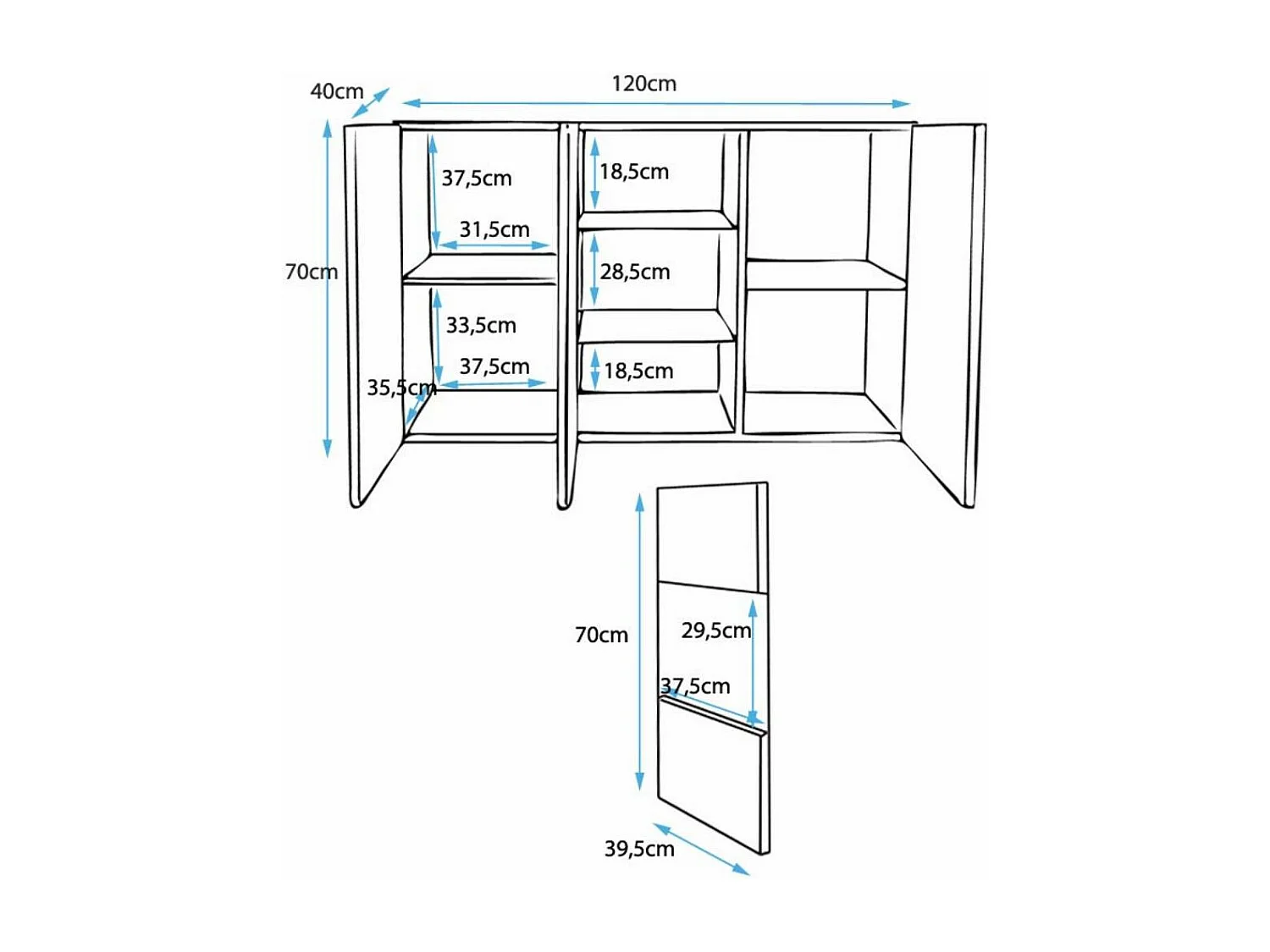 Aparador para Salón comedor en Blanco y Negro con LED 120x40x70cm Nora A2