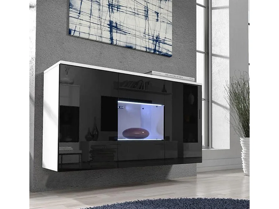 Aparador para Salón comedor en Blanco y Negro con LED 120x40x70cm Nora A2