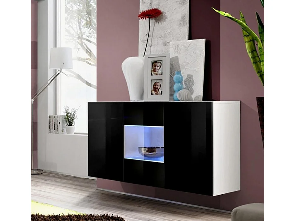 Aparador para Salón comedor en Blanco y Negro con LED 120x40x70cm Nora A2