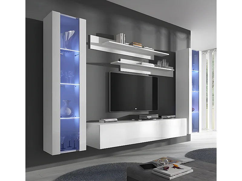 Mueble de salón para Salón comedor en Blanco con LED 260x40x160cm Nora 8