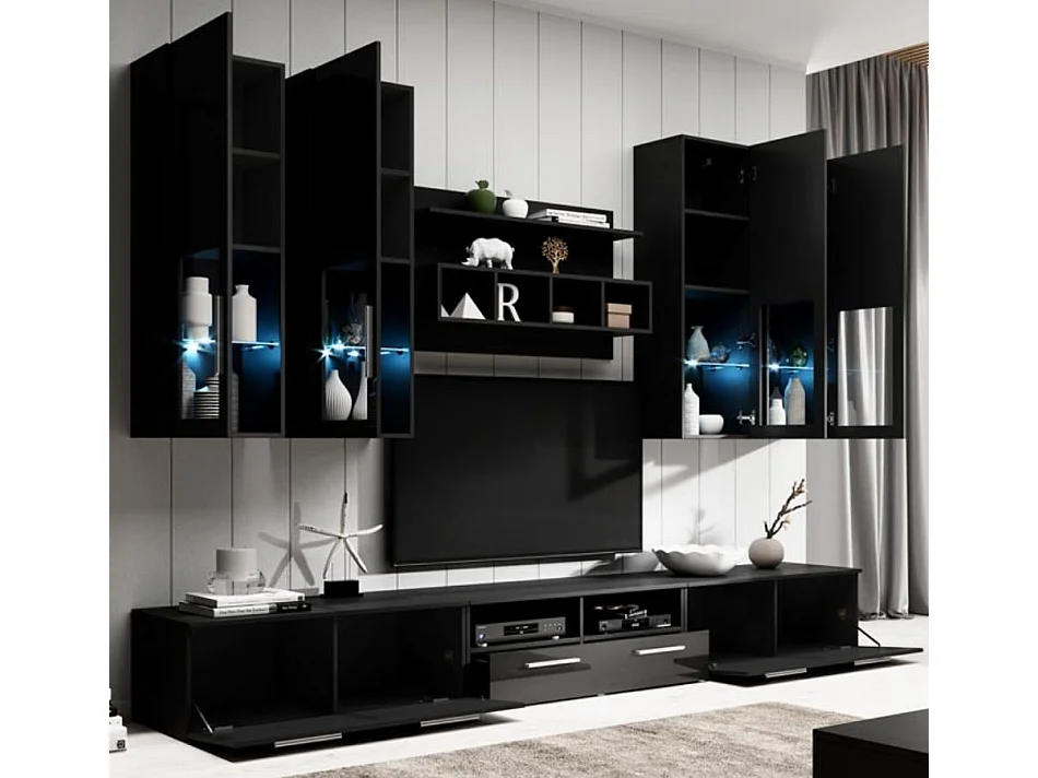 Mueble de salón para Salón comedor en Negro con LED 300x45,6x190cm Acosta