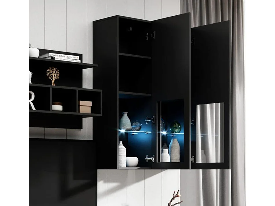 Mueble de salón para Salón comedor en Negro con LED 300x45,6x190cm Acosta