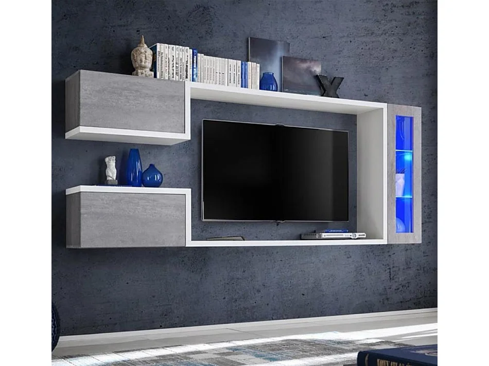 Mueble de salón para Salón comedor en Blanco y Gris con LED 237x30x95cm Urko