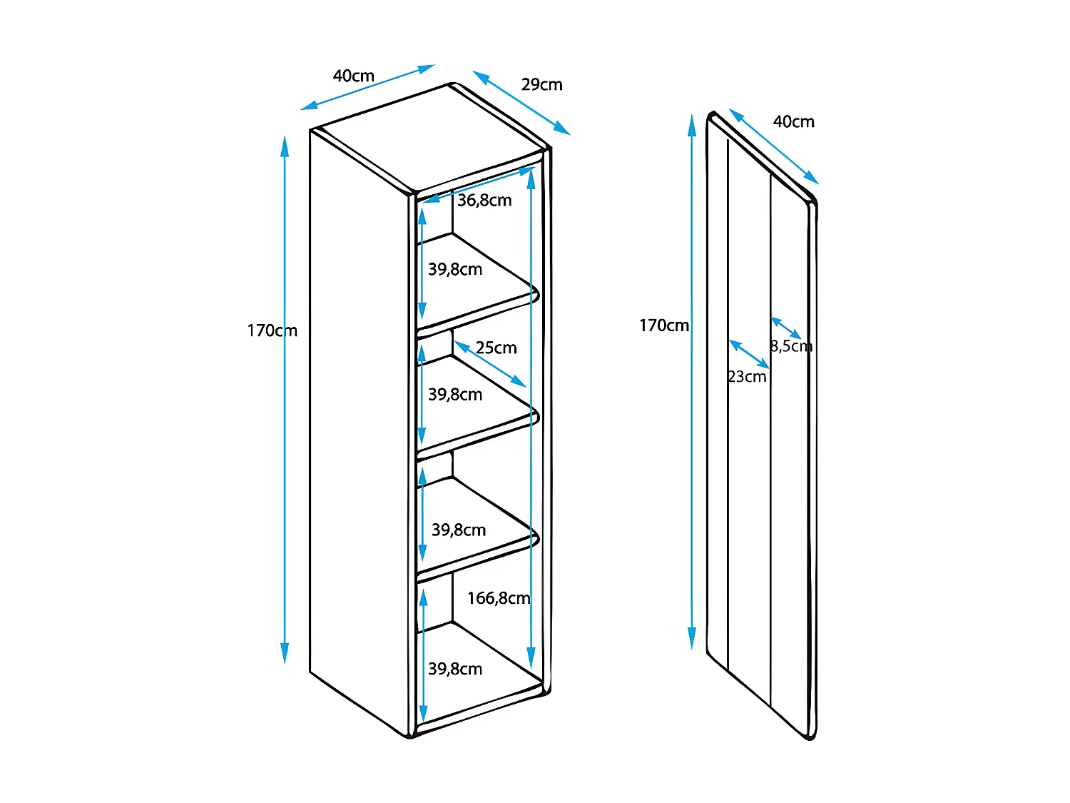 Meuble tv mural pour Salon Salle à manger en Blanc avec LED 210x40x160cm Nora 2