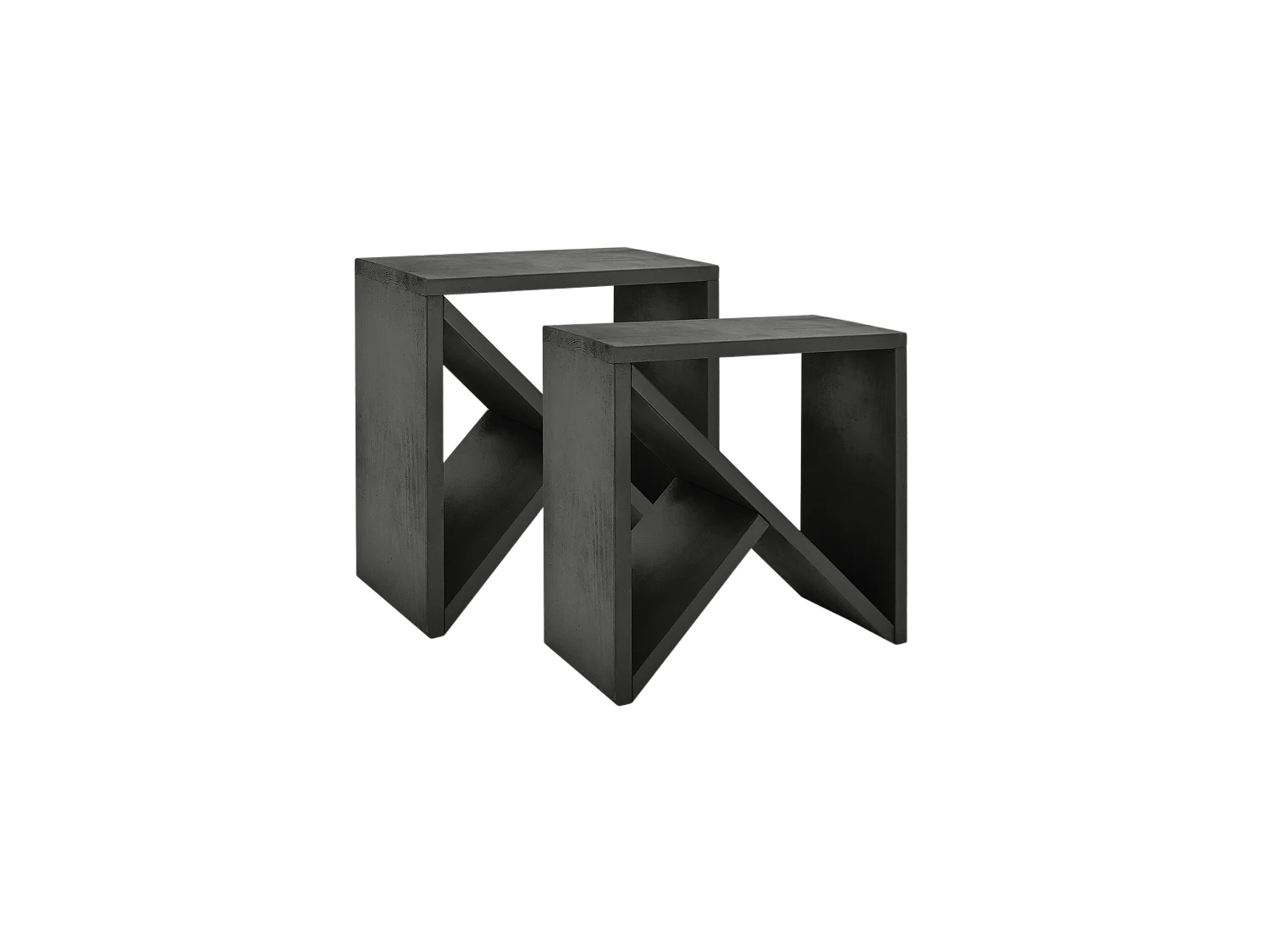 Pack 2 mesitas de madera maciza en tono negro de 40x40cm - STOKE - DECOWOOD