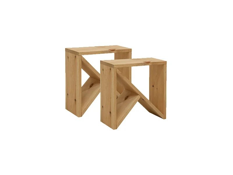 Pack 2 mesitas de madera maciza en tono roble medio de 40x40cm - STOKE - DECOWOOD