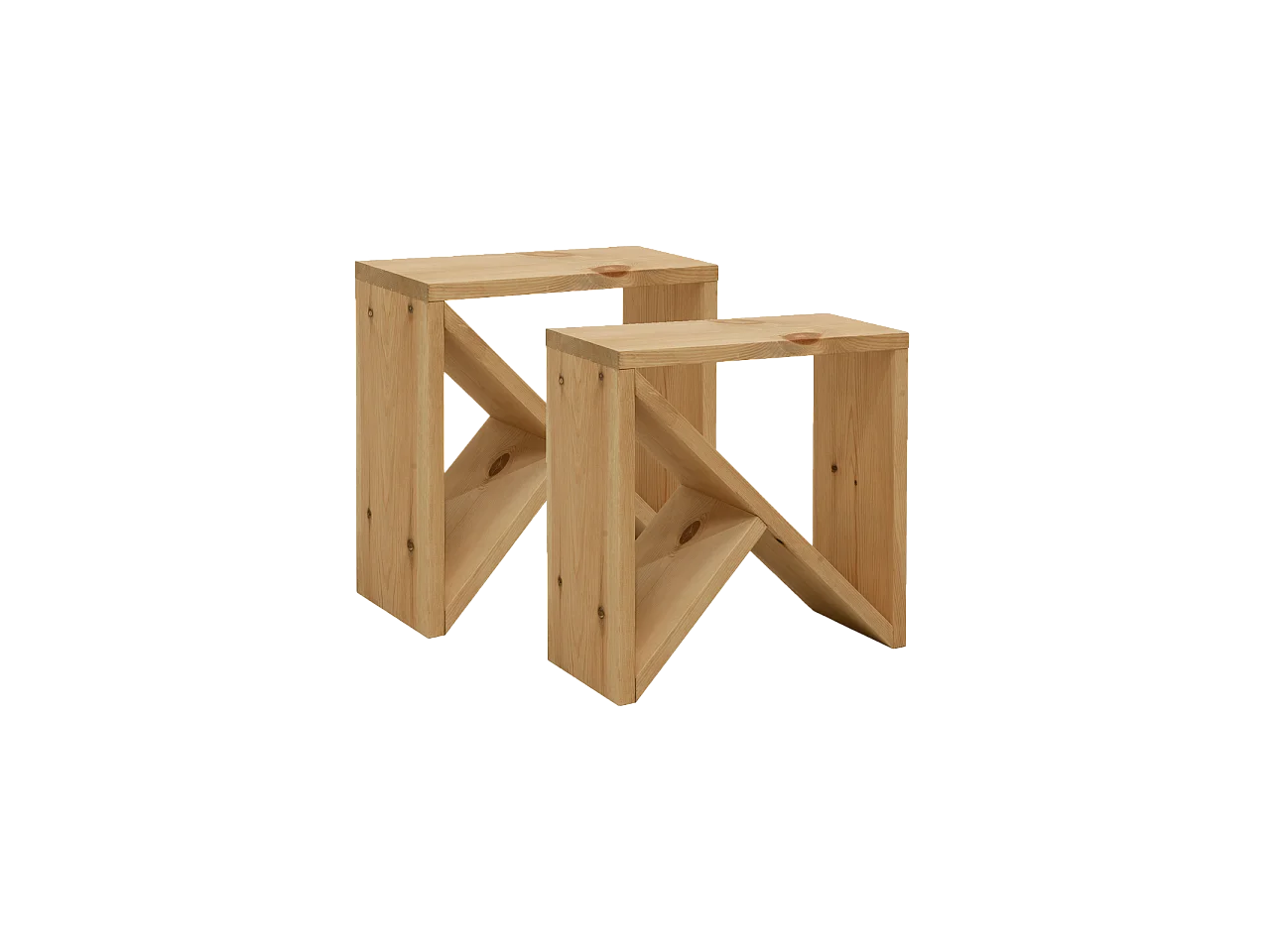 Set 2 piccoli tavoli in legno massello in tono marrone chiaro 40x40cm - STOKE - DECOWOOD