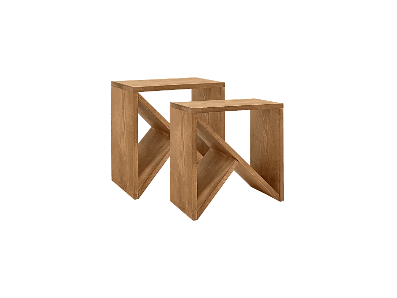 Set 2 piccoli tavoli in legno massello in tono marrone 40x40cm - STOKE - DECOWOOD