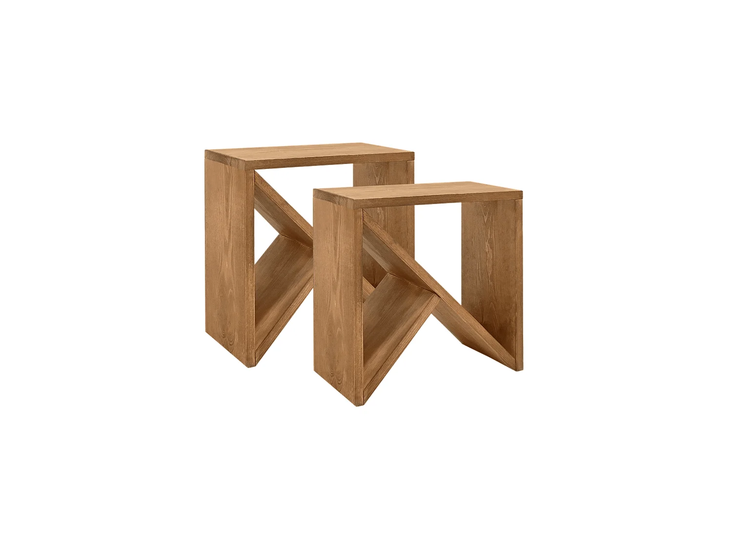 Set 2 piccoli tavoli in legno massello in tono marrone 50x50cm - STOKE - DECOWOOD