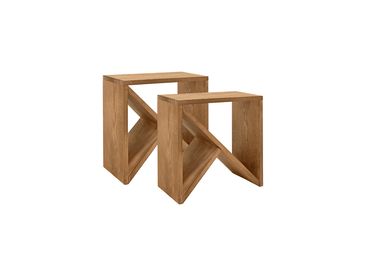 Ensemble de 2 tables de chevet en bois de pin vieilli 50x50cm - STOKE - DECOWOOD