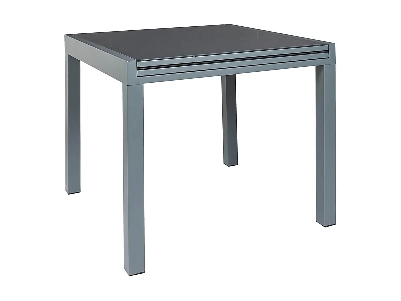 AYDEN - Table Allongeable de Jardin Grise en Métal Plateau Verre Trempé
