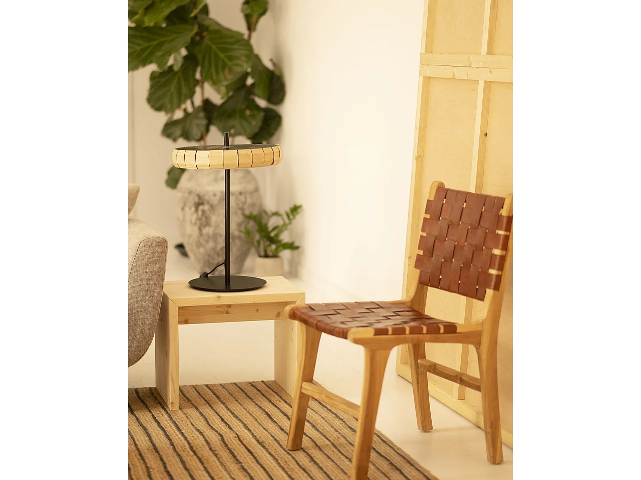 Tavolino / Sgabello in legno massello in tono naturale 50x45cm - TELVA - DECOWOOD