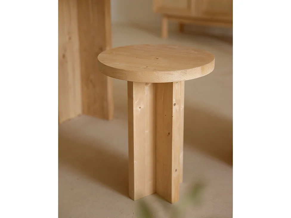 Sgabello rotondo in legno massello in tono marrone chiaro 35x45cm - TOKYO - DECOWOOD