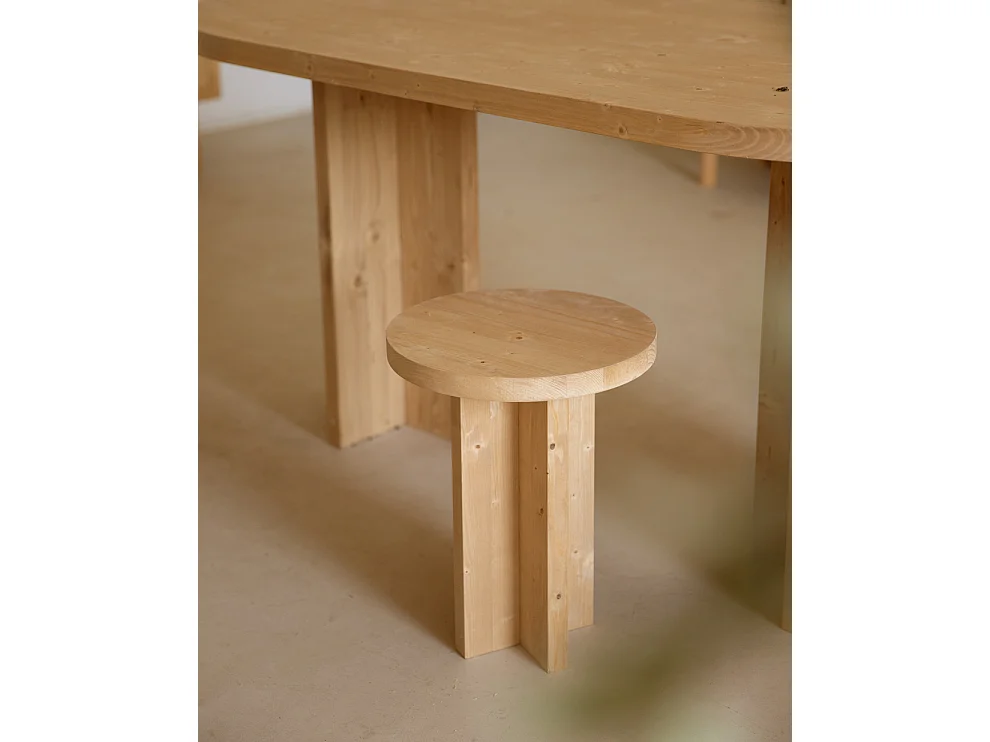 Sgabello rotondo in legno massello in tono marrone chiaro 35x45cm - TOKYO - DECOWOOD