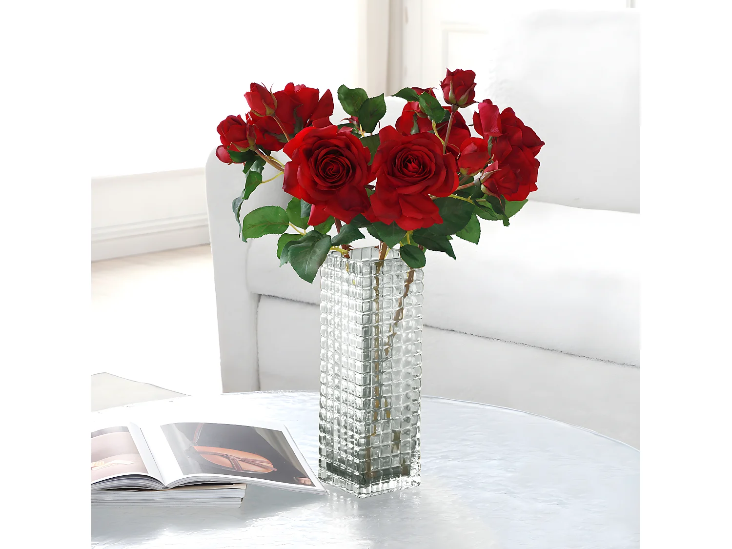 Tige de Rose Avec Bourgeon - Blanc / 53 cm