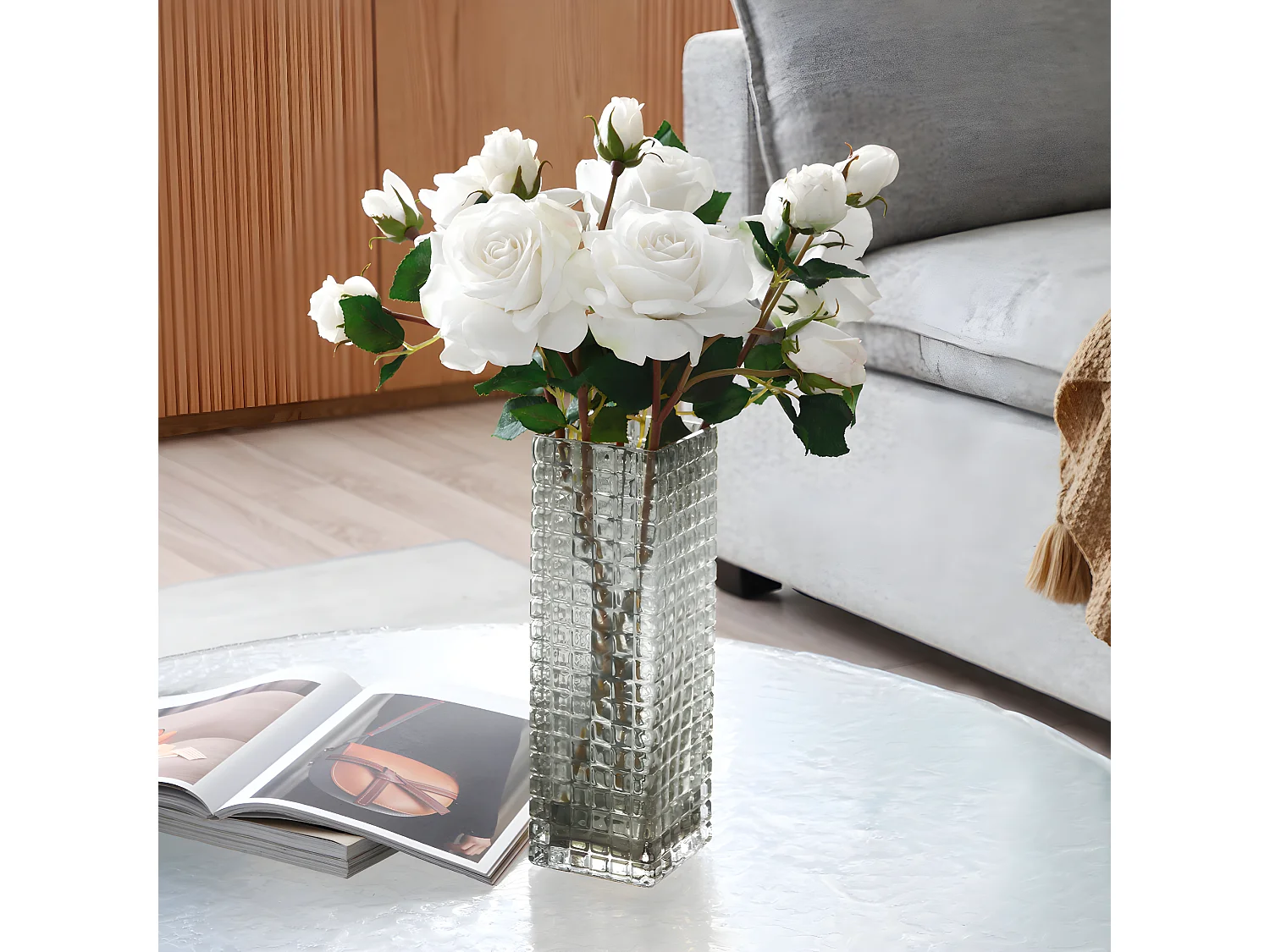 Tige de Rose Avec Bourgeon - Blanc / 53 cm