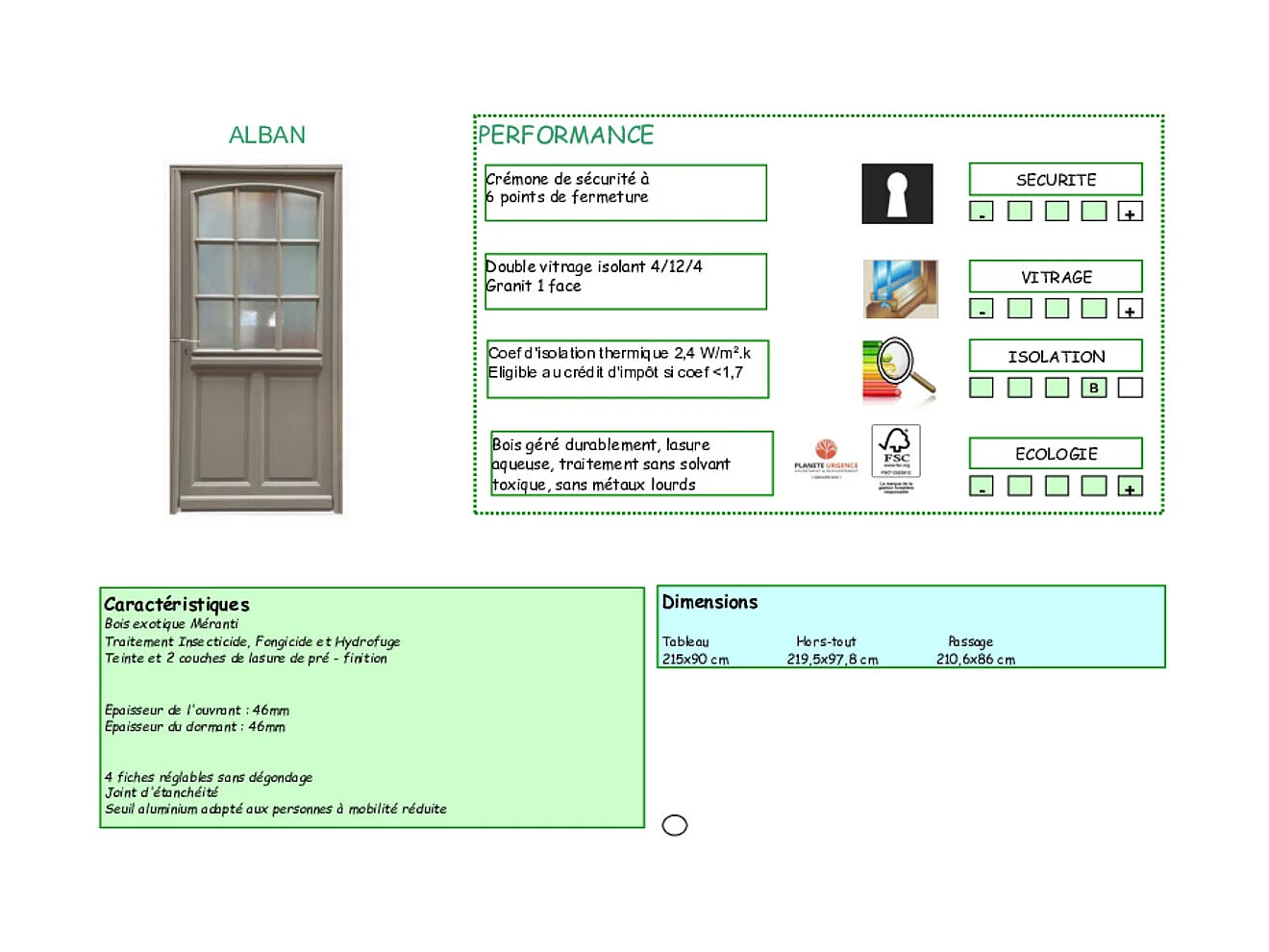 Porte D'entrée Bois Vitrée Alban Gris Ral 7039, H.215xl.90 Côte Tableau P. Gauche Gd Menuiseries