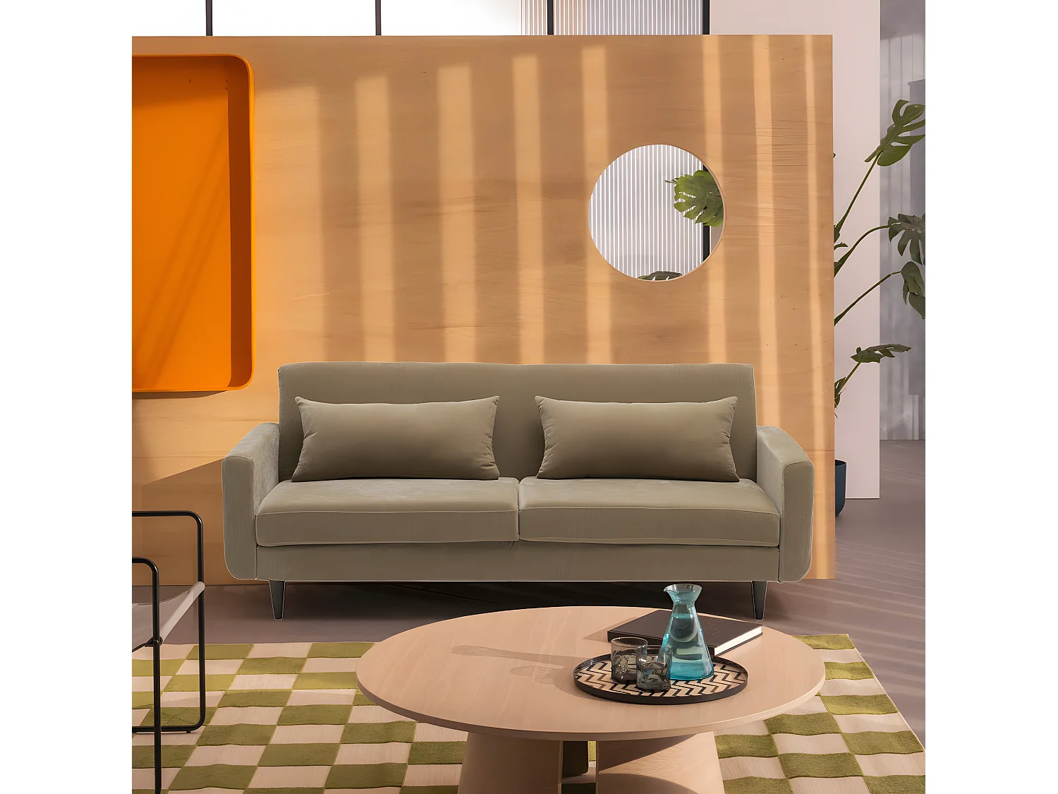 Stay - Canapé convertible 3 places en tissu chenille - Taupe