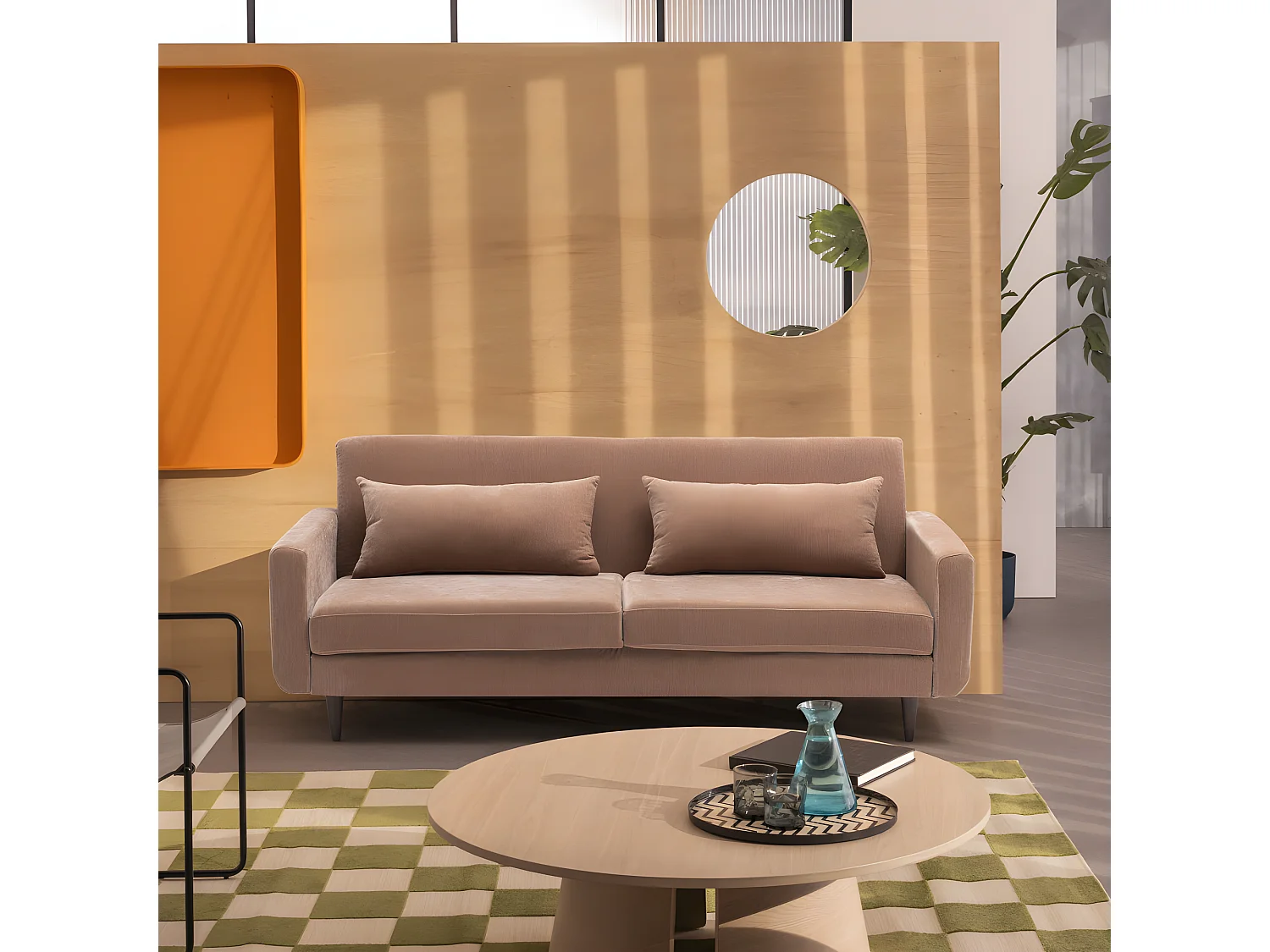 Stay - Canapé convertible 3 places en tissu chenille - Rose blush