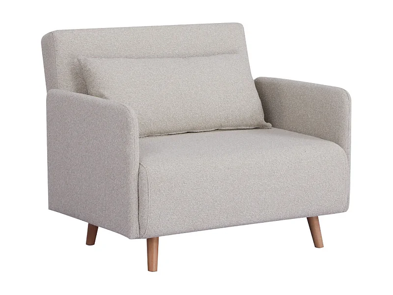 Belushi - Fauteuil convertible en tissu bouclette pieds bois clair - Écru