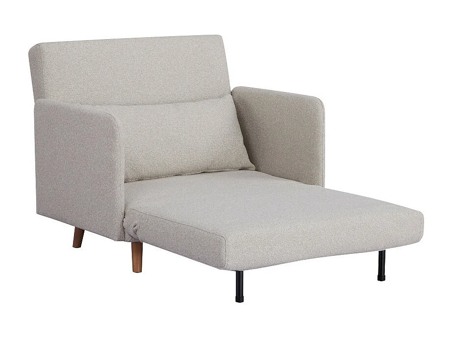 Belushi - Fauteuil convertible en tissu bouclette pieds bois clair - Écru