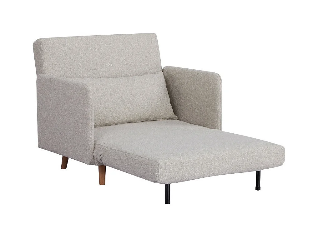 Belushi - Fauteuil convertible en tissu bouclette pieds bois clair - Écru