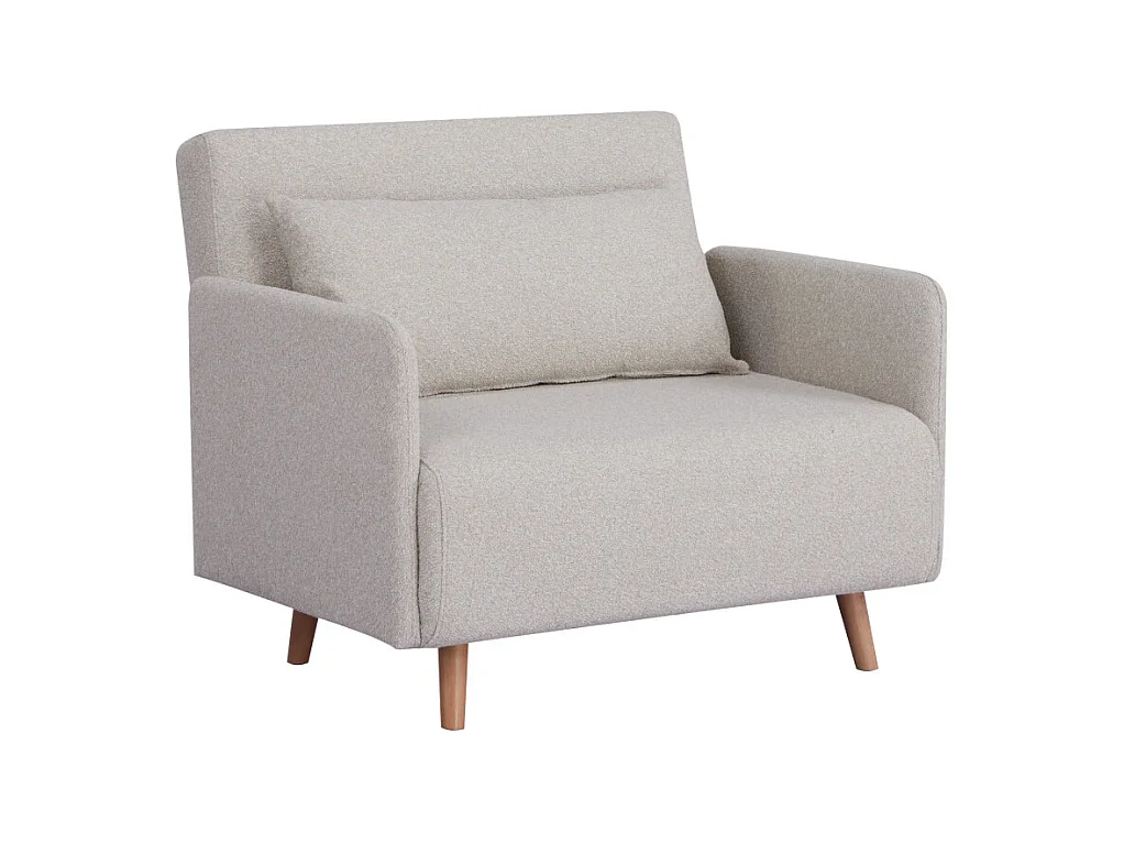 Belushi - Fauteuil convertible en tissu bouclette pieds bois clair - Écru
