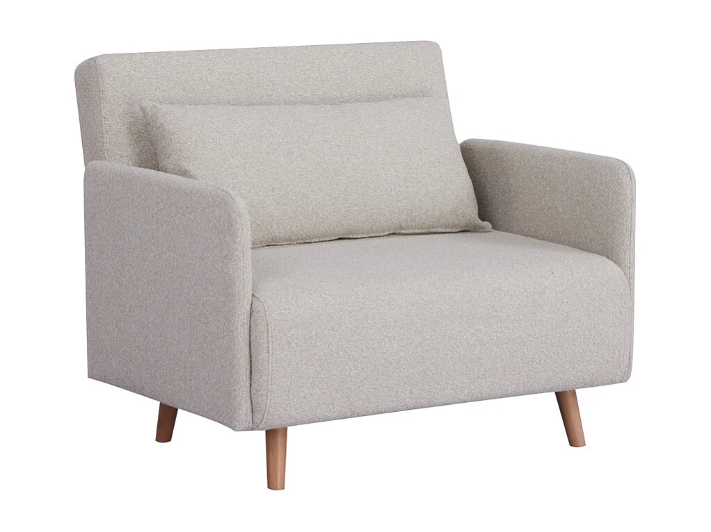 Belushi - Fauteuil convertible en tissu bouclette pieds bois clair - Écru