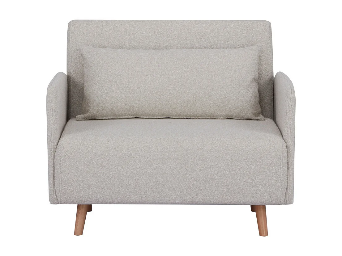Belushi - Fauteuil convertible en tissu bouclette pieds bois clair - Écru
