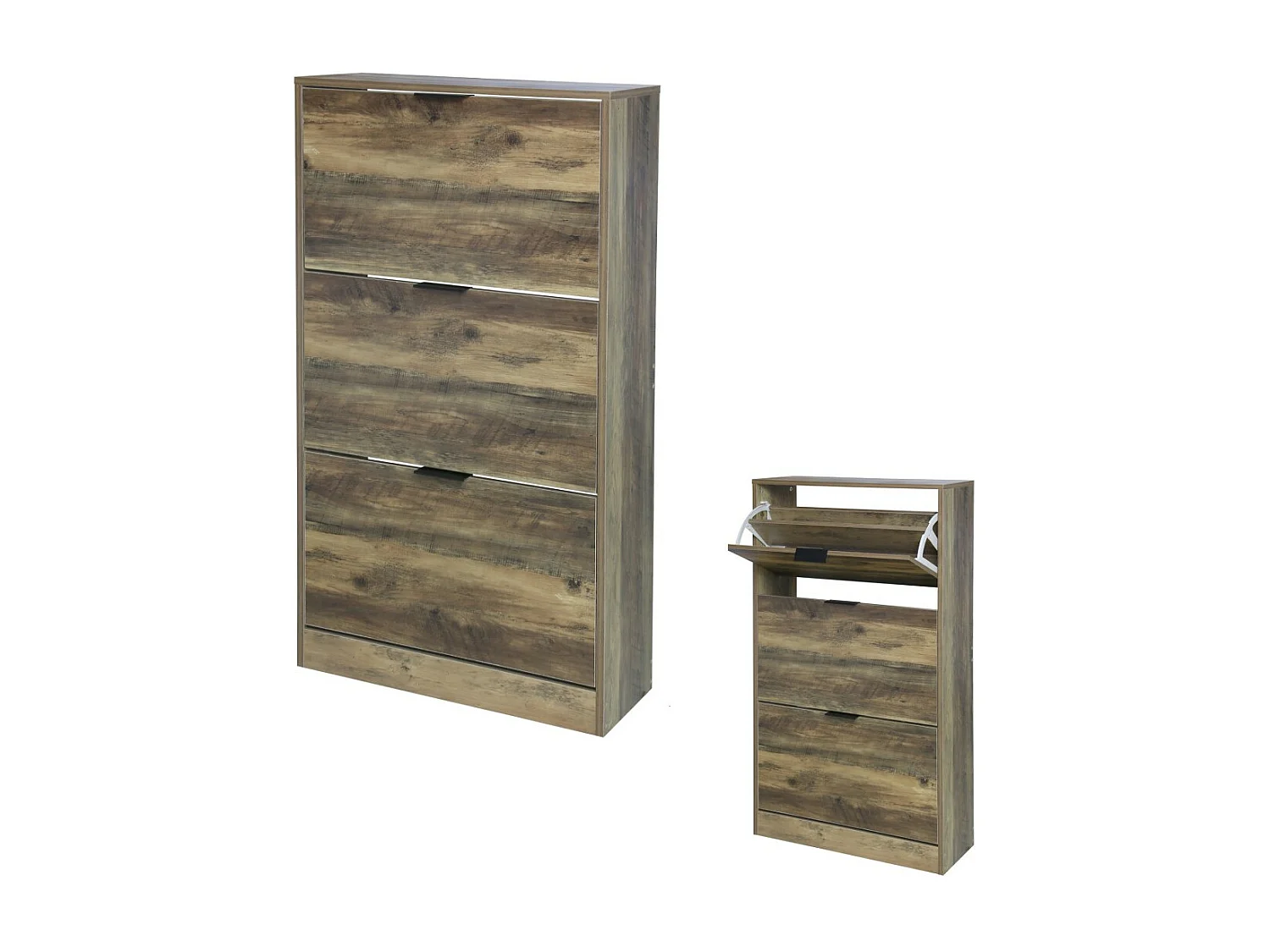 Schoenenkast in rustieke stijl uit de JAYCE collectie - Kleur verouderd eiken, afmetingen 63x24x117 cm